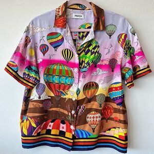Peech Silk Colourful Hot Air Balloon Short sleeve Shirt